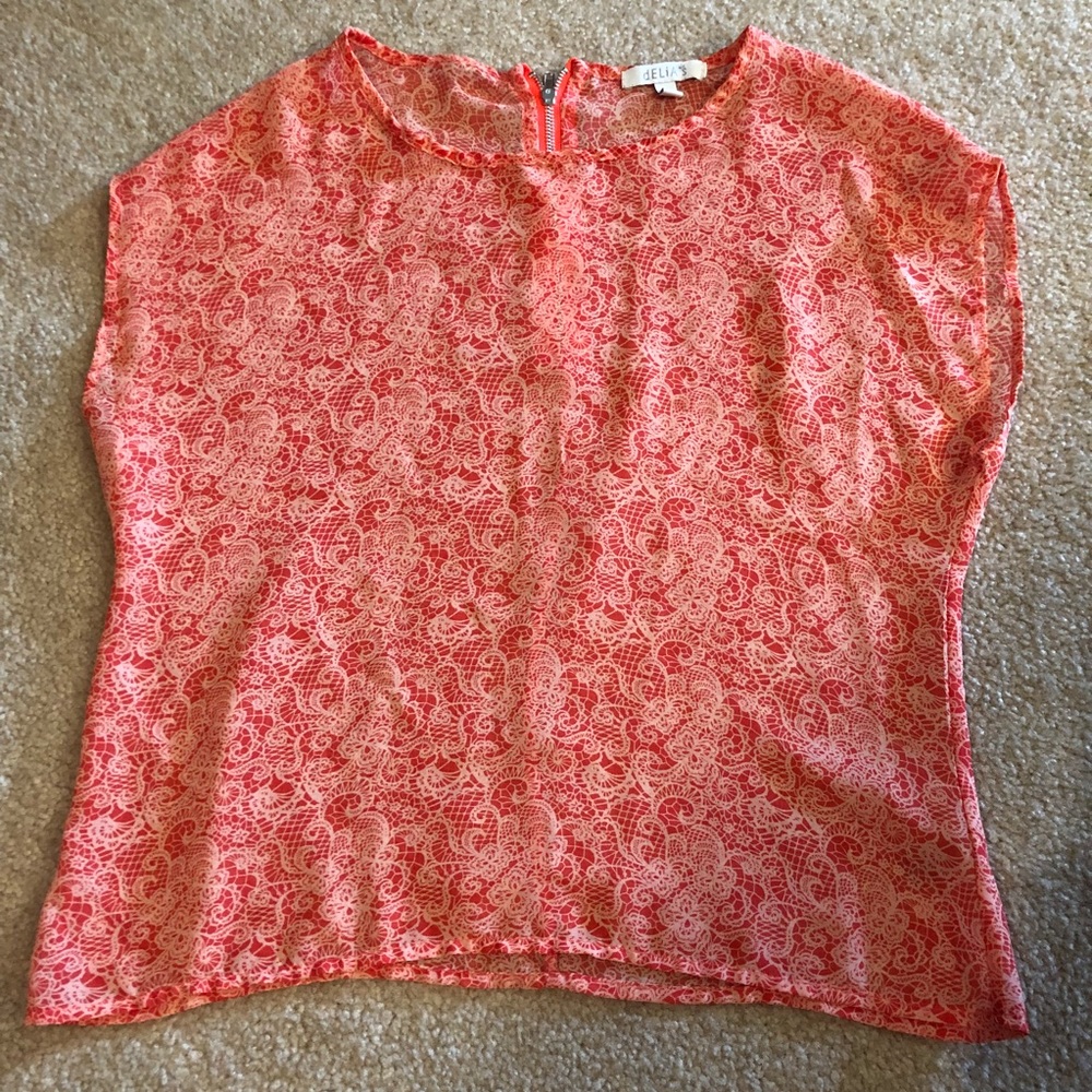 Red-Orange Paisley Patterned Blouse